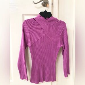 Cache Ribbed Cowl Neck Sweater in Pink
